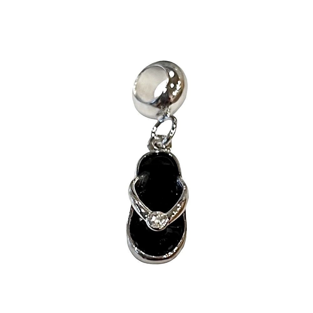 Silver Sandal Rhinestone Charm Black